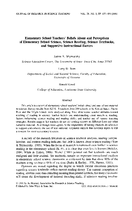 (PDF) Elementary school teachers' beliefs about and perceptions of ...