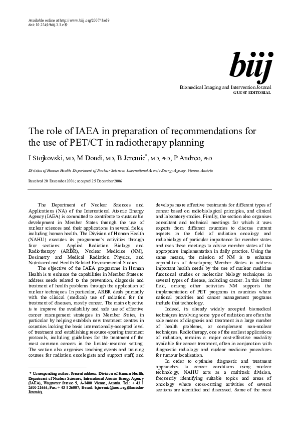 (PDF) The role of IAEA in preparation of recommendations for the use of ...