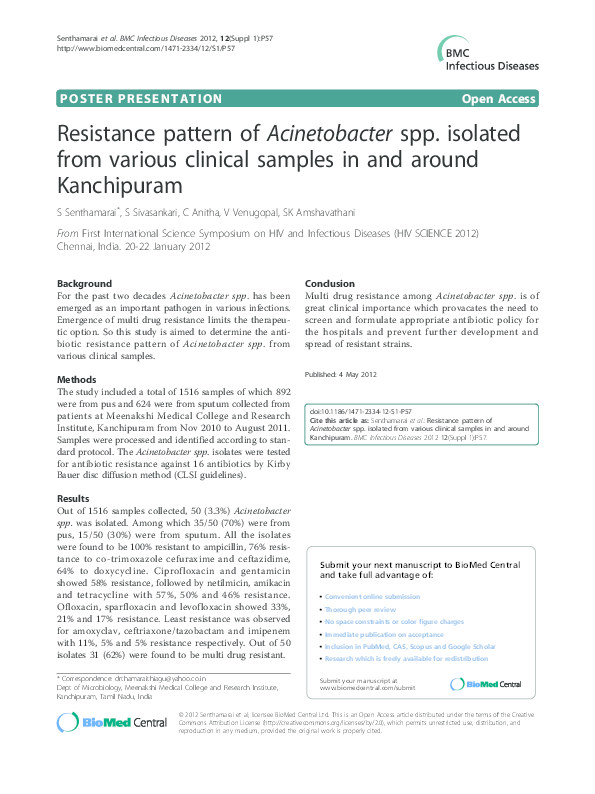 (PDF) Resistance pattern of Acinetobacter spp. isolated from various ...