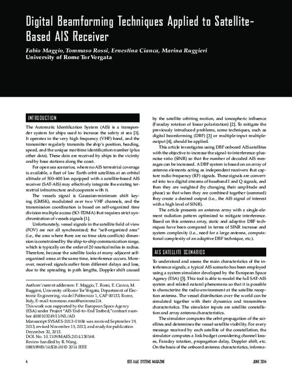 (PDF) Digital beamforming techniques applied to satellite-based AIS ...