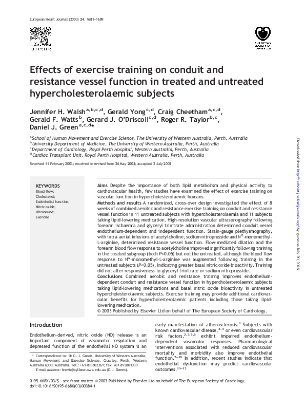 (PDF) Effects of exercise training on conduit and resistance vessel ...
