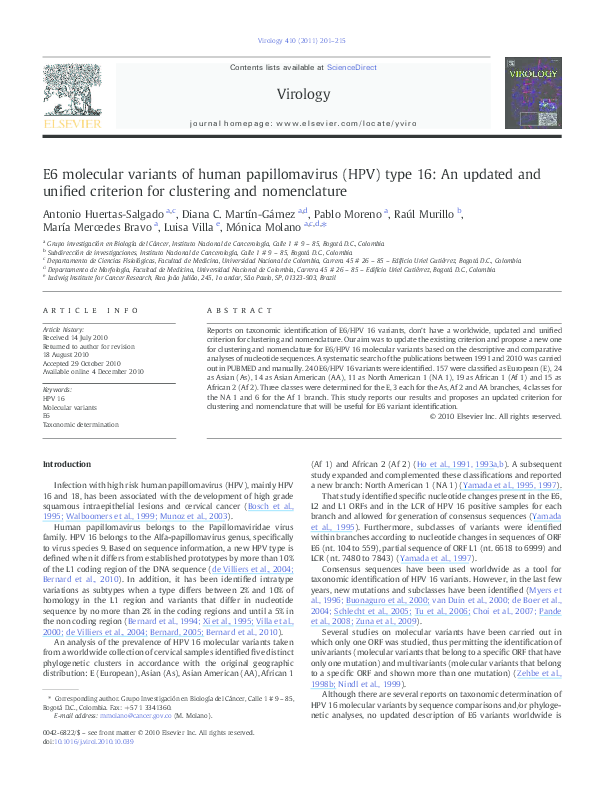 (PDF) E6 molecular variants of human papillomavirus (HPV) type 16: An ...