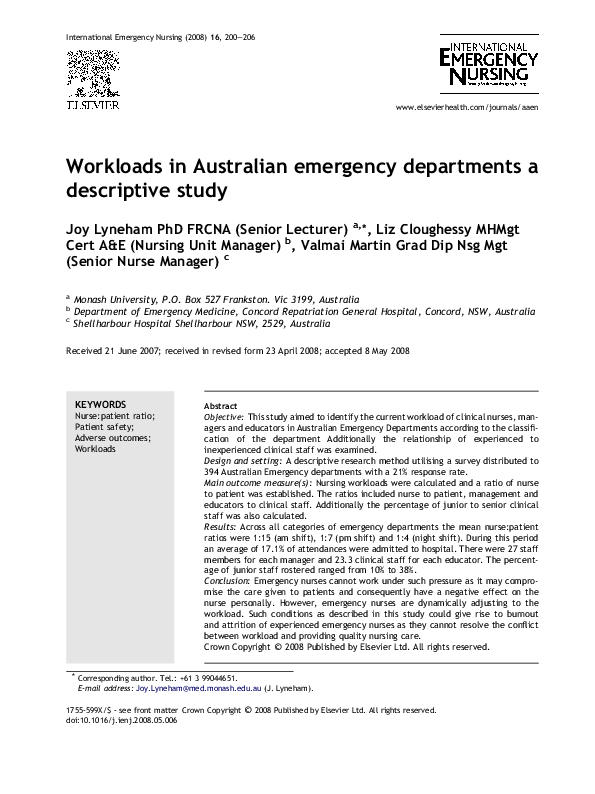 (PDF) Workloads in Australian emergency departments a descriptive study ...