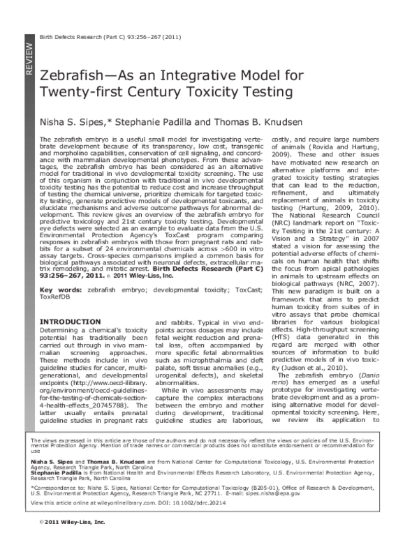 (PDF) Zebrafish-As an integrative model for twenty-first century