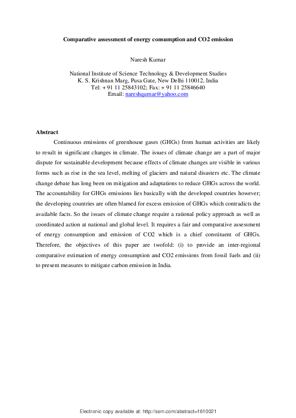(PDF) Comparative Assessment of Energy Consumption and CO2 Emission