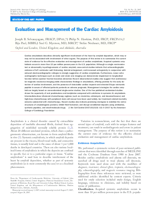 (PDF) Evaluation and Management of the Cardiac Amyloidosis