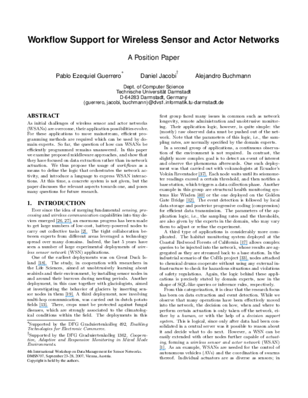 (PDF) Workflow support for wireless sensor and actor networks (a ...