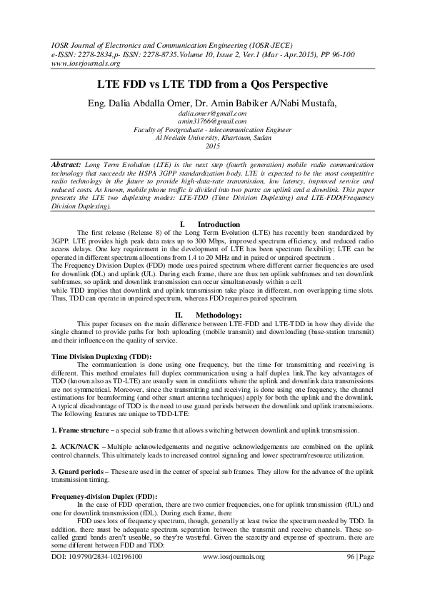 (PDF) LTE FDD vs LTE TDD from a Qos Perspective