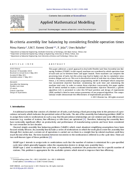 (PDF) Bi-criteria assembly line balancing by considering flexible ...