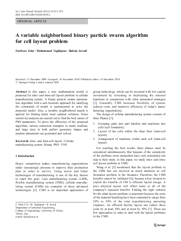 (PDF) A variable neighborhood binary particle swarm algorithm for cell ...