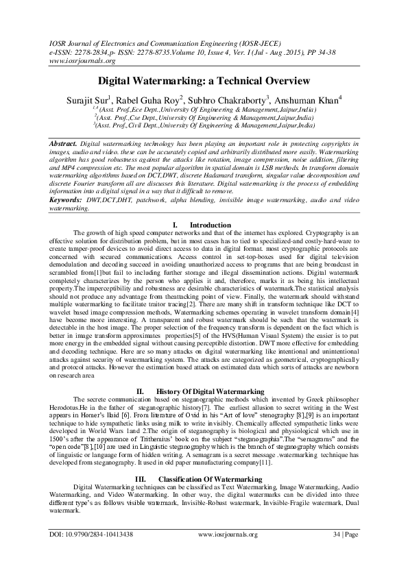 (PDF) Digital Watermarking: a Technical Overview