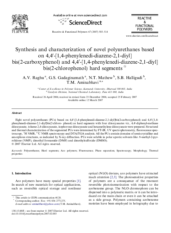 (PDF) Synthesis and characterization of novel polyurethanes based on 4 ...