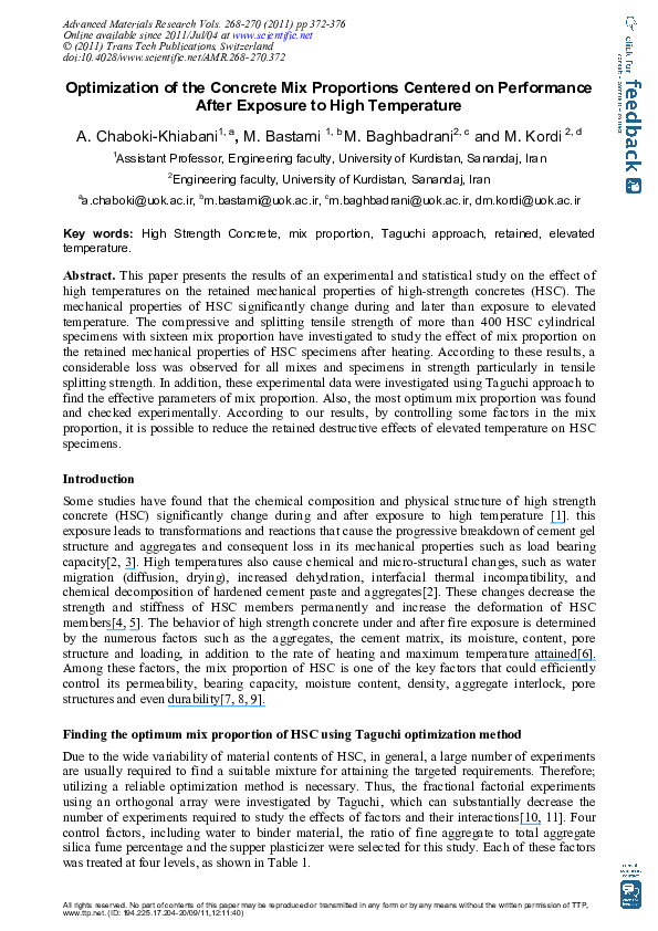 (PDF) Optimization of the Concrete Mix Proportions Centered on ...
