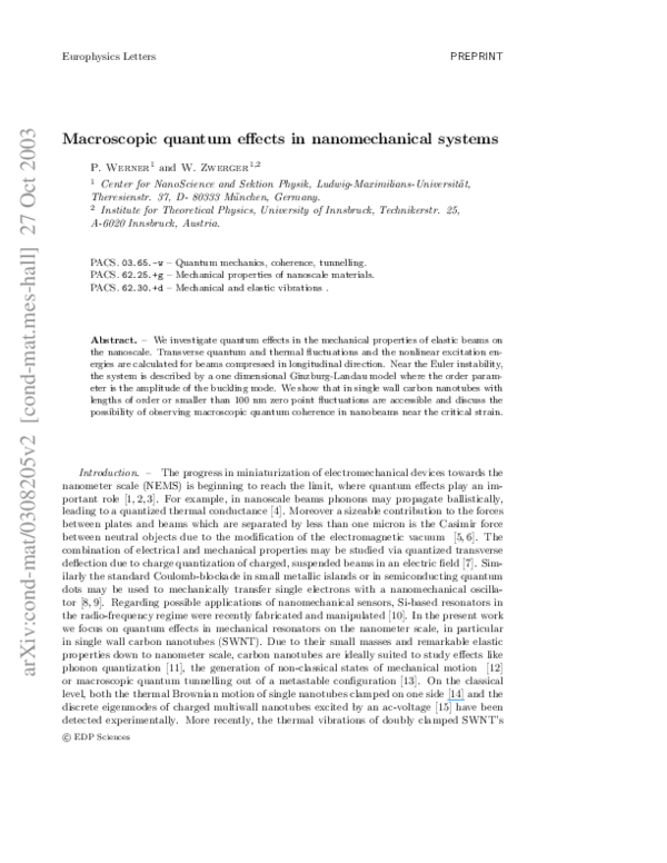 (PDF) Macroscopic quantum effects in nanomechanical systems