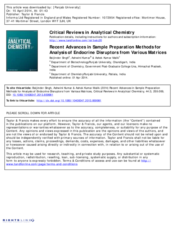 (PDF) Analysis of Endocrine Disruptors from Various Matrices