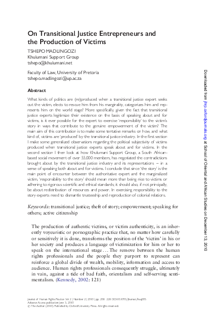 (PDF) On Transitional Justice Entrepreneurs and the Production of Victims