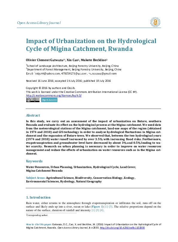 (PDF) Impact of Urbanization on the Hydrological Cycle of Migina ...