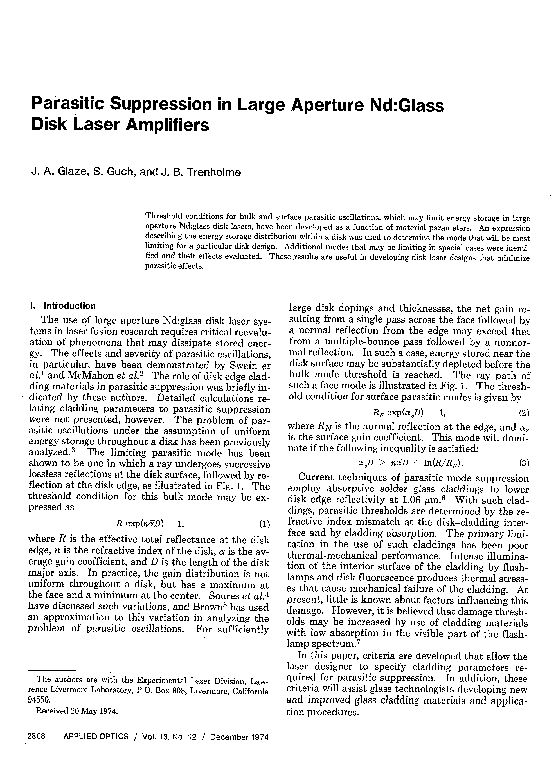 (PDF) Parasitic Suppression in Large Aperture Nd:Glass Disk Laser ...