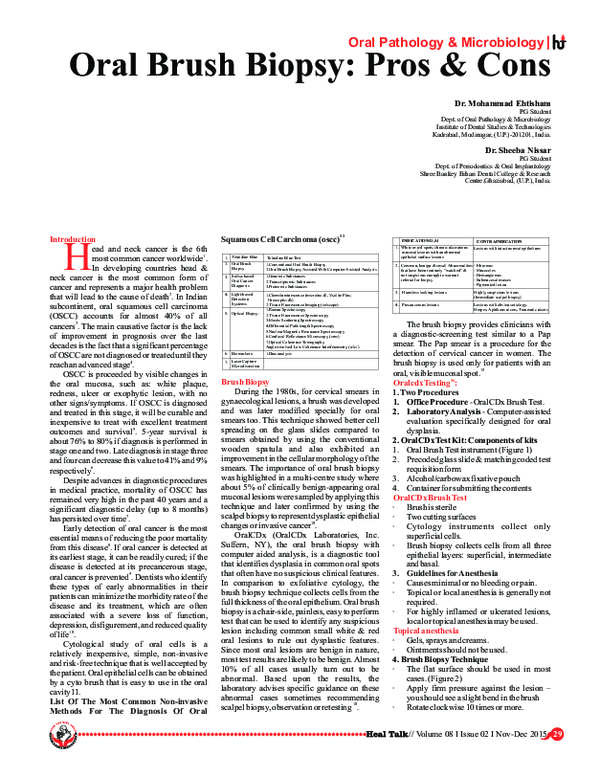(PDF) Oral Brush Biopsy Pros & Cons Mohammad Ehtisham Academia.edu