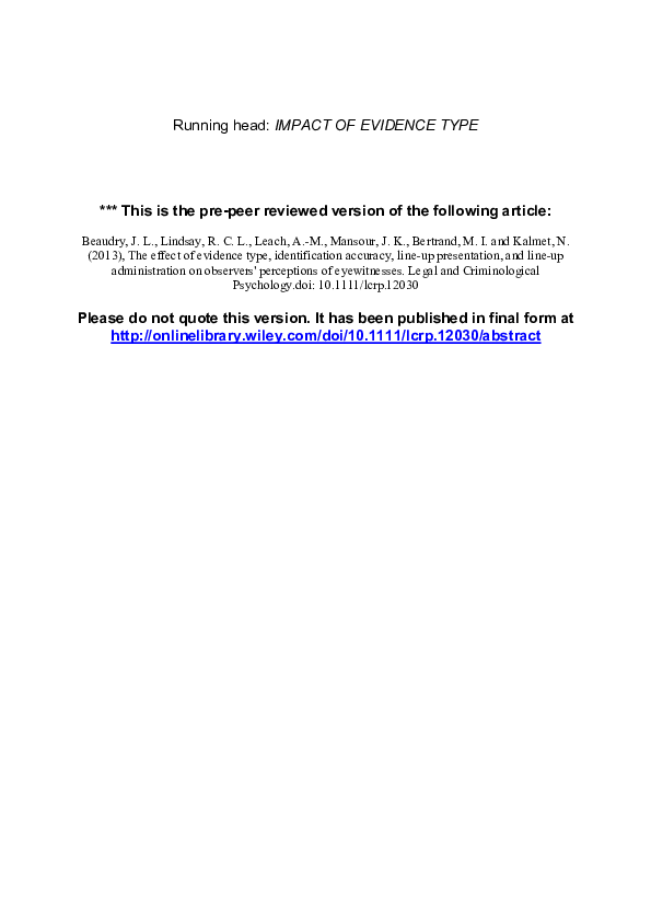 (PDF) The effect of evidence type, identification accuracy, line-up ...