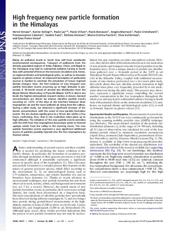(PDF) High frequency new particle formation in the Himalayas