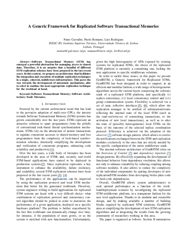 (PDF) A Generic Framework for Replicated Software Transactional Memories
