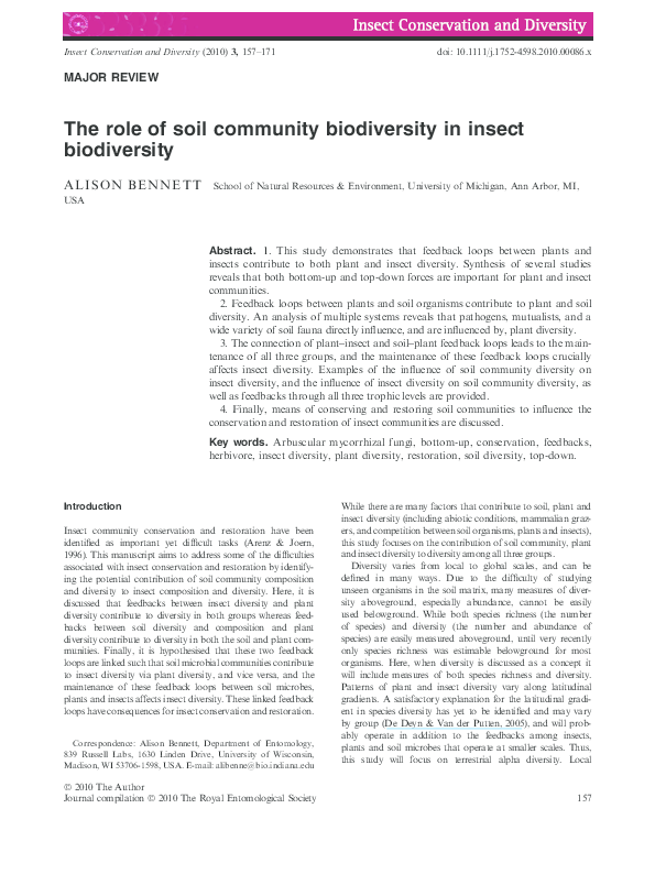 (PDF) The role of soil community biodiversity in insect biodiversity