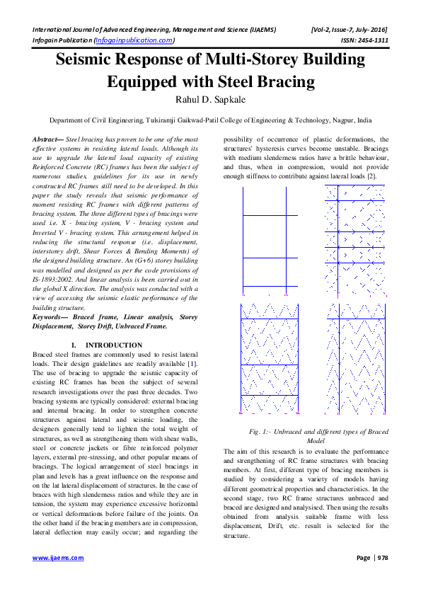 (PDF) Seismic Response of Multi-Storey Building Equipped with Steel Bracing