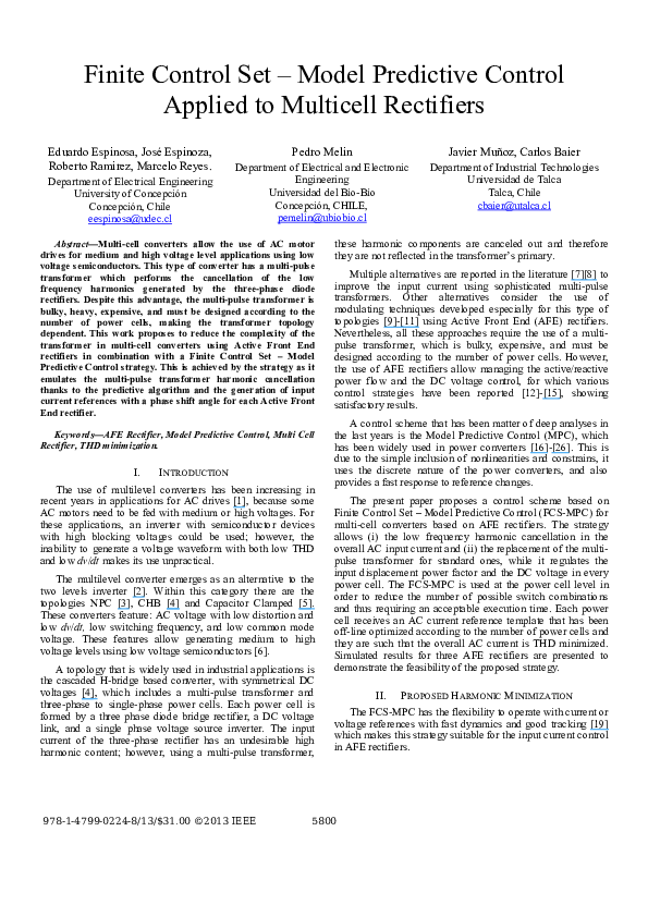 (PDF) Finite Control Set - Model Predictive Control applied to ...
