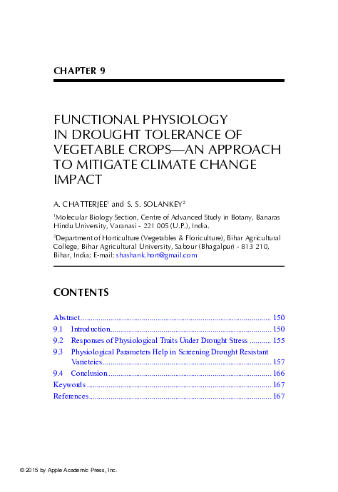 (PDF) Functional Physiology in Drought Tolerance of Vegetable Crops- An ...