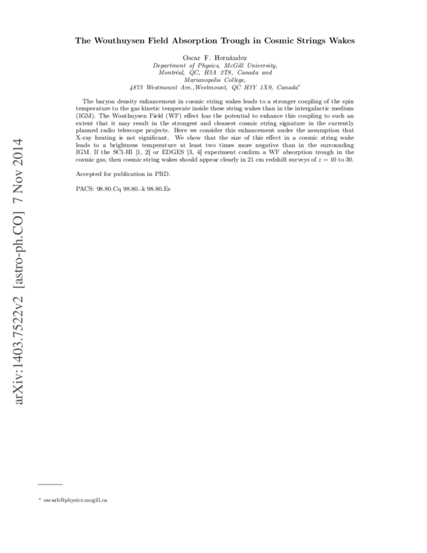 (PDF) WouthuysenField absorption trough in cosmic string wakes Oscar