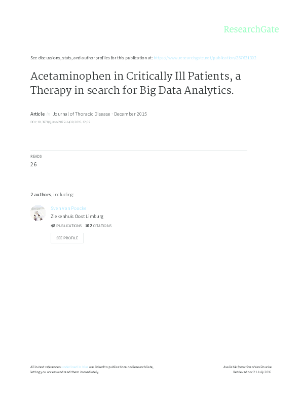 (PDF) Acetaminophen in critically ill patients, a therapy in search for