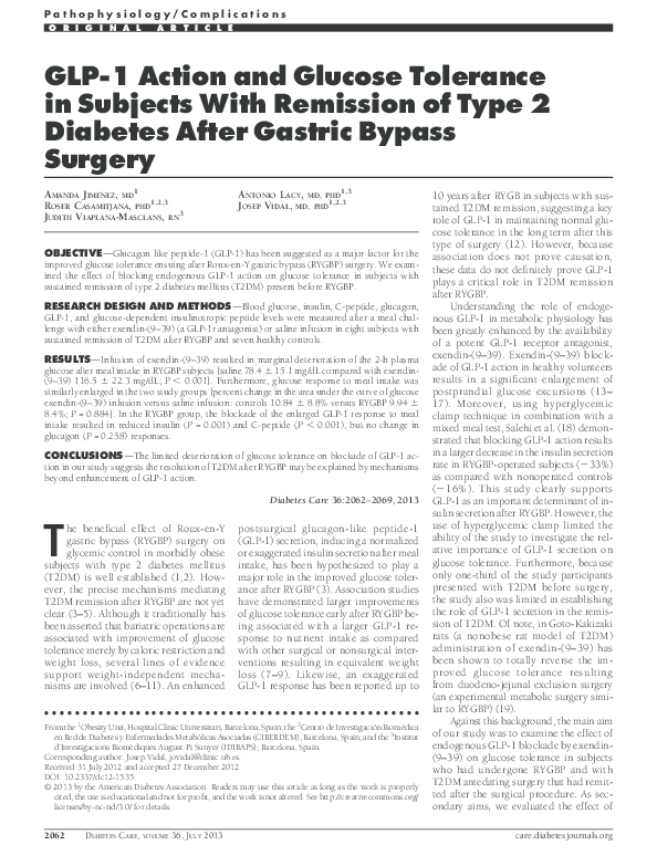 Picture Idea: Pdf Glp 1 Action And Glucose Tolerance In Subjects With