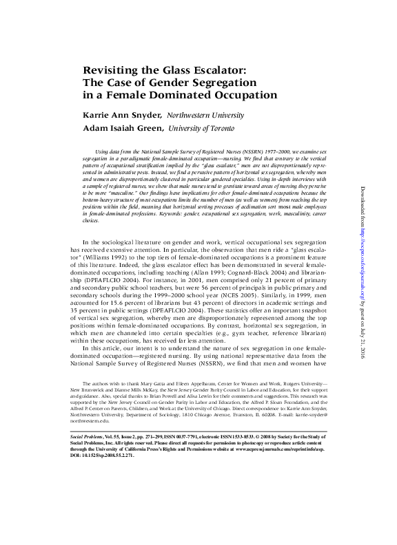 (PDF) Revisiting the Glass Escalator The Case of Gender Segregation in