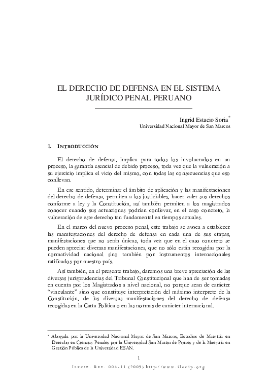 (PDF) EL DERECHO DE DEFENSA EN EL SISTEMA JURÍDICO PENAL PERUANO