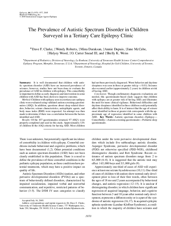 (PDF) The Prevalence of Autistic Spectrum Disorder in Children Surveyed ...