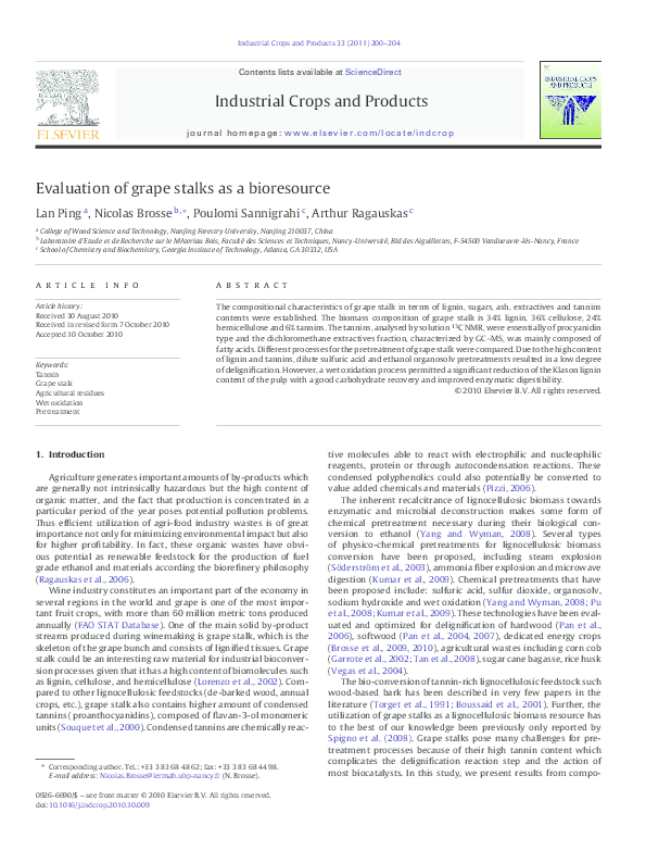 (PDF) Evaluation of grape stalks as a bioresource