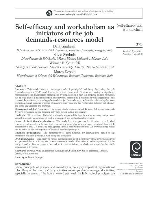 (PDF) Self-efficacy and workaholism as initiators of the job demands ...