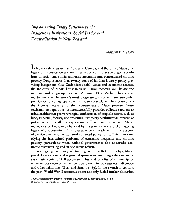 (PDF) Implementing Treaty Settlements via Indigenous Institutions ...