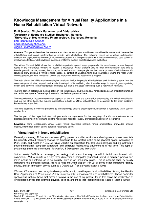 (PDF) Knowledge Management for Virtual Reality Applications in a Home