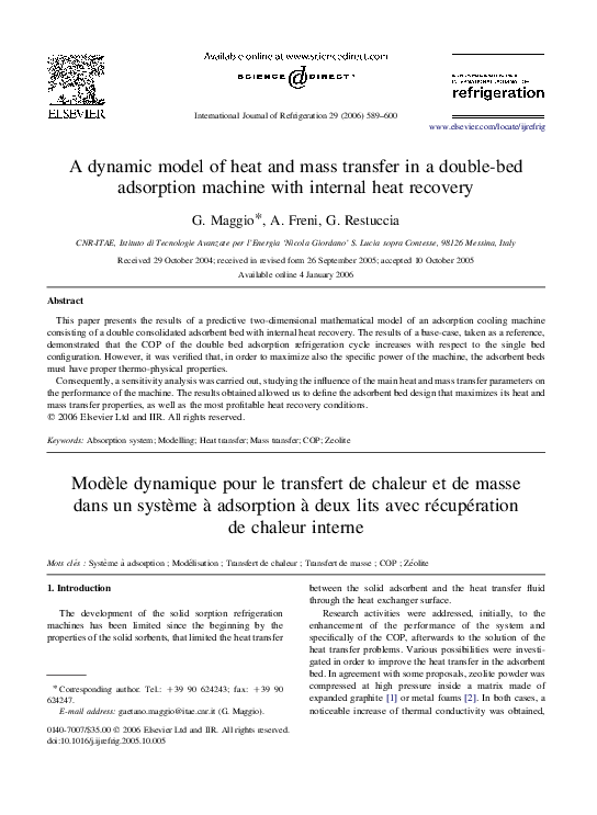 (PDF) A dynamic model of heat and mass transfer in a double-bed ...