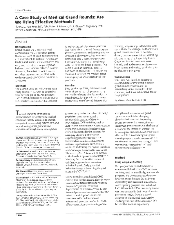 (PDF) A Case Study of Medical Grand Rounds: Are We Using Effective Methods?