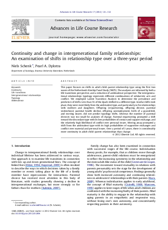 (PDF) Continuity and change in intergenerational family relationships ...