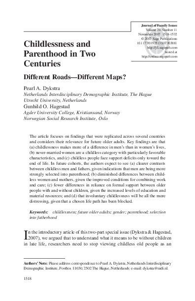 (PDF) Childlessness and Parenthood in Two CenturiesDifferent Roads ...