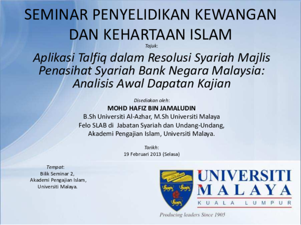 Pdf Aplikasi Talfiq Dalam Resolusi Syariah Majlis Penasihat Syariah Bank Negara Malaysia Analisis Awal Dapatan Kajian Mohd Hafiz Jamaludin Academia Edu