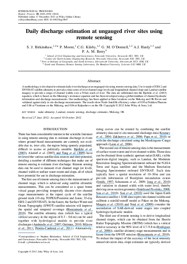 (PDF) Daily discharge estimation at ungauged river sites using remote ...