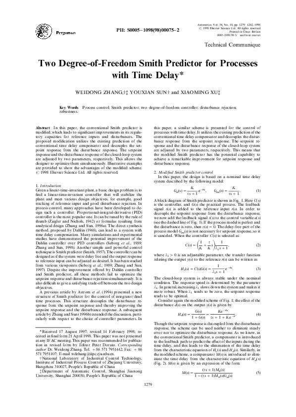 (PDF) Two Degree-of-Freedom Smith Predictor for Processes with Time Delay