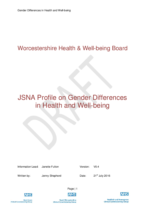 (PDF) Gender Differences in Health and Well-being JSNA Profile on ...