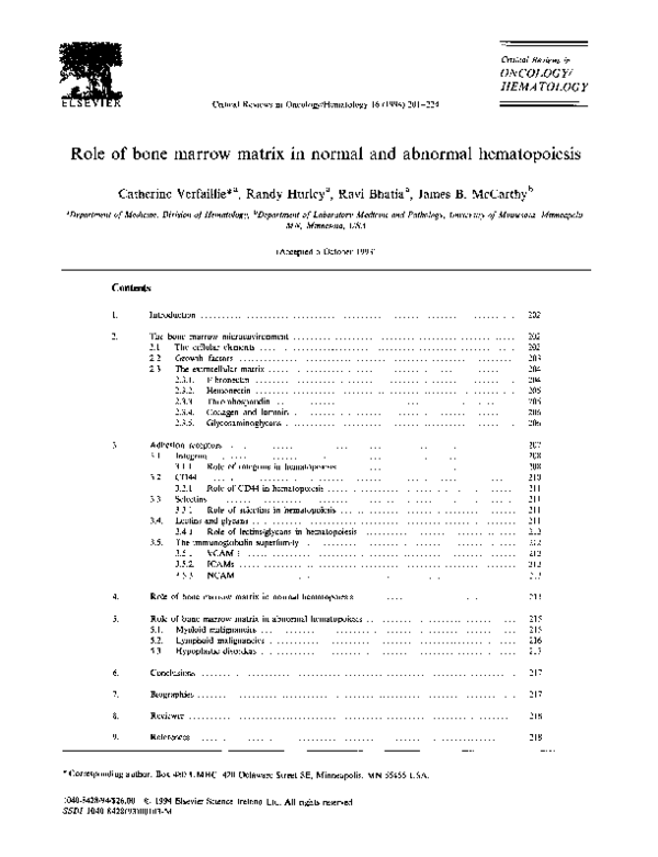 (PDF) Role of bone marrow matrix in normal and abnormal hematopoiesis