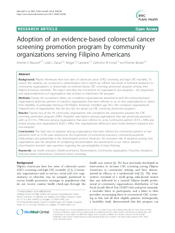 (PDF) Adoption of an evidence-based colorectal cancer screening ...